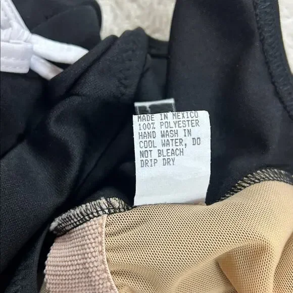 Vintage 90s does 60s T.H.E. black one piece swimsuit swim skirt, size 16 - Picture 8 of 8